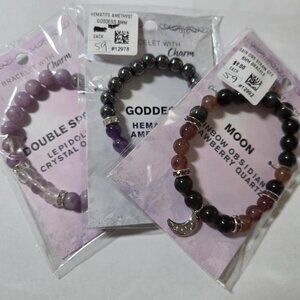 Bundle of Three 8mm Gemstone with Charm Bracelets NWT